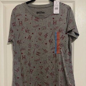 NEW Warner Bros Harry Potter Tee T-Shirt Gray Hogwarts Women's Size Large